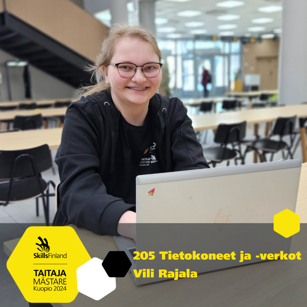 Taitaja-finalisti harjoittelemassa lajia tietokoneet ja verkot.